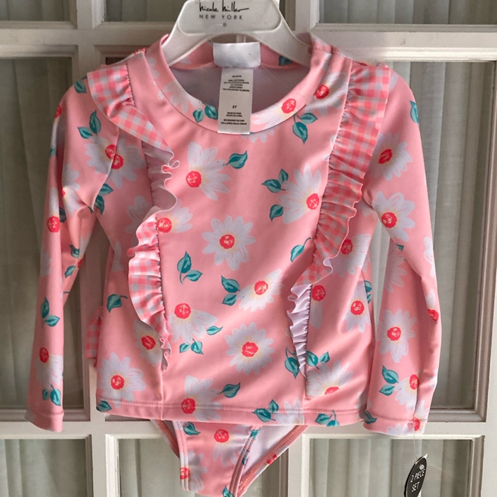 Pink Floral Long Sleeve Swimsuit